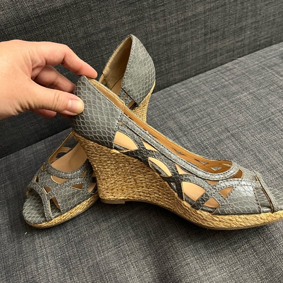 Sexy Snake Print Wedge Shoes Peep Toe High Heel Grey Cut Out 6 Women Sandal New - Picture 11 of 11